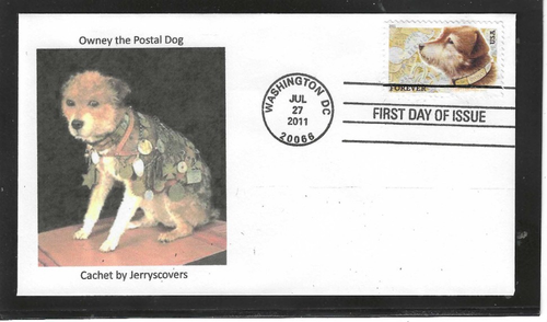 OWNEY EL PERRO POSTAL FDC 2011 WASHINGTON, DC JERRY'S CUBIERTAS SOLO 1 HECHO