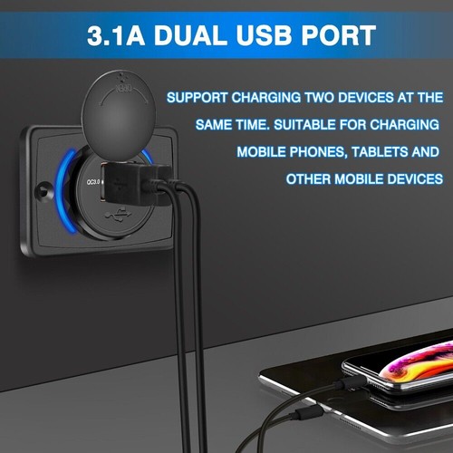 Prise chargeur rapide voiture 12/24V 3.1A double port USB prise de courant panneau caravane - Photo 7 sur 13