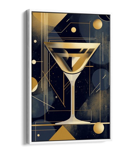CLASSY ART DECO MARTINI GLASS -FLOAT EFFECT FRAMED CANVAS WALL ART PRINT - Picture 4 of 12