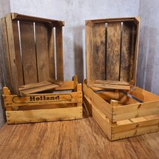 x4 VINTAGE WOODEN APPLE BOX STORAGE FRUIT CRATES BOX SHABBY CHIC ..