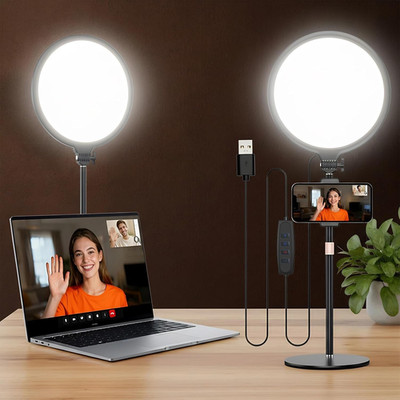10.5'' Desk Ring Light with Stand 10-Level Dimmable LED Key Light with Phone Hold