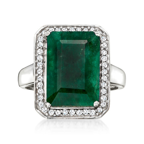 4.40 Carat Emerald and .20 ct. t.w. Diamond Ring in Sterling Silver. Size 10 - Picture 1 of 6