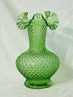 Fenton 11” Ruffled Hobnail Springtime Green Big John Vase Signed 1978 Fantastic