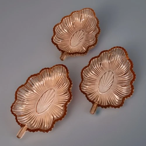 Lot 3 Federal Pink Depression Glass Leaf Tray Candy Dish VTG 6” X 4”