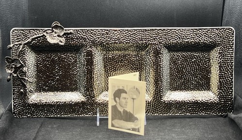 Michael Aram Black Orchid Large Glass Triple Three Section Tray 18" x 7.25" - Picture 1 of 11