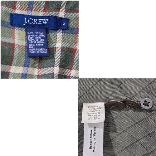 J Crew Mens M Green Canvas Chore Barn Coat Plaid Lined Corduroy Collar VTG 90s - Picture 5 of 13