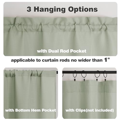  Bennet Light Green Curtains 54 Inch Length 2 Panels, Faux Linen Textured Semi  - Bild 4 von 6