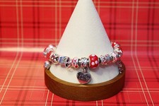 Sterling Silver Bracelet with 19 European Charms - Including "Be My Valentine"