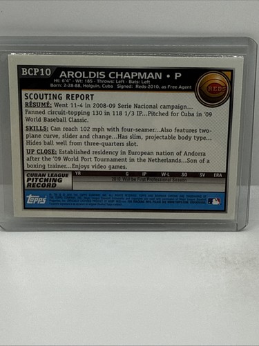2010 Bowman Chrome - Prospects Aroldis Chapman #BCP10 (RC) - Picture 3 of 3