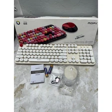 MOFII Sweet Wireless Keyboard Mouse Set Retro Round Keycaps 104 Keys Beige Cute