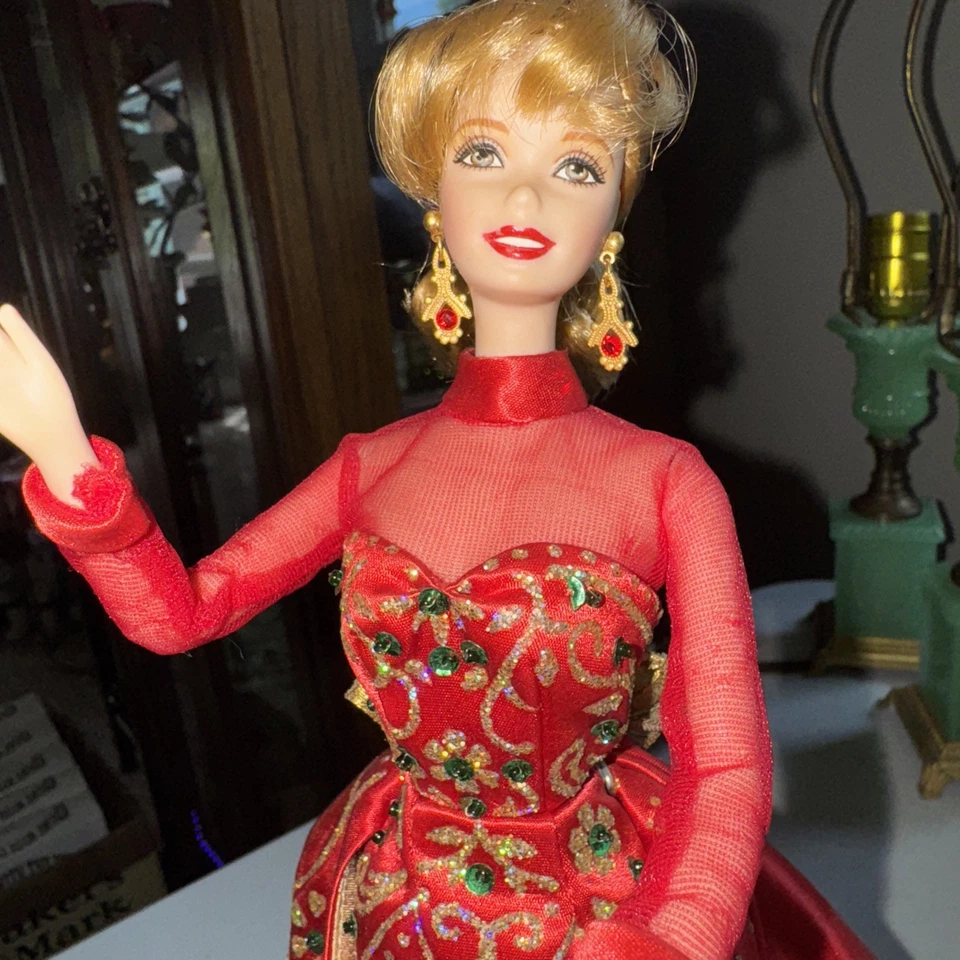 Muñeca Barbie de porcelana 1998 regalo navideño Nolan Miller Foto 2 de 4