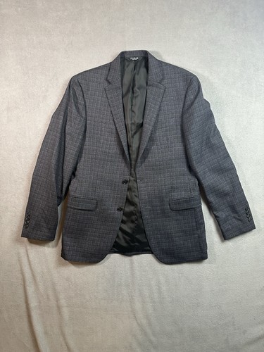 JOS A BANK Traveler Wool Sport Coat Suit Jacket Blazer 40 L Slim Fit Gray Plaid - Picture 1 of 8