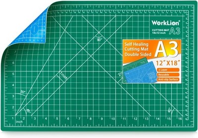 WORKLION 12'' x 18'' Art Self Healing PVC Cutting Mat, Double Sided, Gridded Rotar