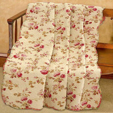 Pink Khaki Rose Garden Vintage Floral Cotton Quilted Throw Blanket Set of 1