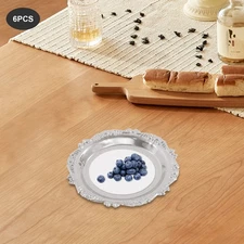 Vintage 6 PCS Snack Plates Serving Trays Round Restaurant Serving Trays Silver