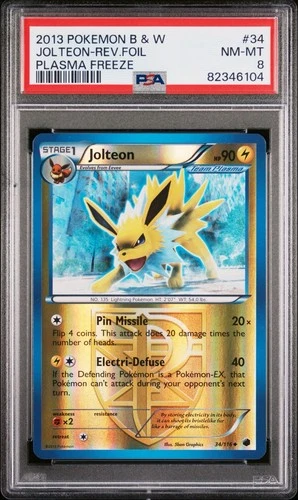 2013 POKEMON PLASMA FREEZE JOLTEON #34 REVERSE FOIL PSA 8 NM