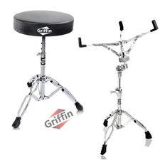 GRIFFIN 2-PACK Drum Throne & Snare Stand | Double Braced Legs Light-Weight Mount