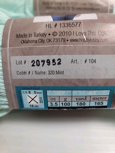 I Love This Yarn Cotton! Lot of 3 -320 Mint - Picture 3 of 3