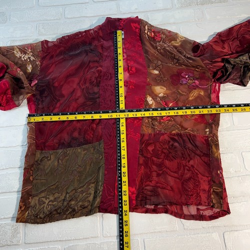 Cárdigan Chicos Topper Mujer M/L Rojo Floral Mezcla Seda Kimono Brazo Delantero Abierto - Imagen 3 de 14