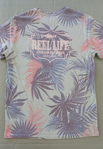 Reel Life Top Men's Small T-Shirt Tropical Floral Print Teal Blue *W/ Flaw* - Picture 16 of 21