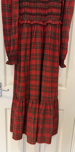 By Iris Freya Red Tartan Print Smock Midi Dress - Size XS - Picture 3 of 13