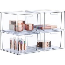 Clear stackable storage drawers - 4 pack acrylic drawer organizer for