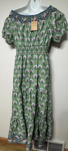 Boden Dress Midi Smocked Green Floral Passion Geo Women’s Size 8P Petite NEW - Picture 7 of 12