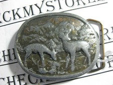 VINTAGE Indiana Metal Craft Oval Deer Figural Belt Buckle