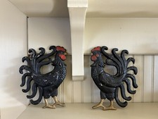 Vintage Cast Iron Rooster Wall Plaque Pair 2 Decor Trivet Farmhouse Country