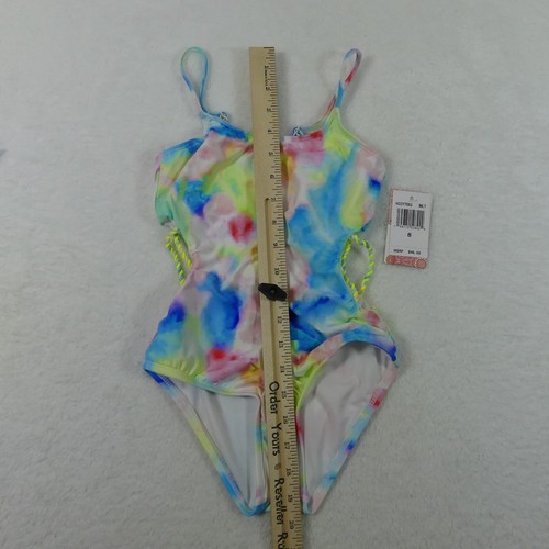 Hobie Swimsuit Girls 8 Tie Dye Cut Out Sides One Piece Swimwear Bathing Suit - Picture 9 of 14