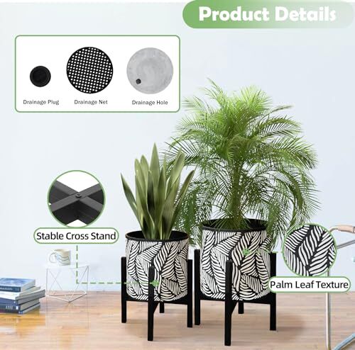 Plant Pot with Stand 10 & 12 Inches, 10inch + 12inch Palm Leaves Printed - Picture 3 of 8