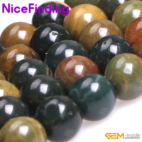 "Cuentas redondas de piedras preciosas de jaspe natural multicolor para hacer joyas hebra 15" - Imagen 5 de 43