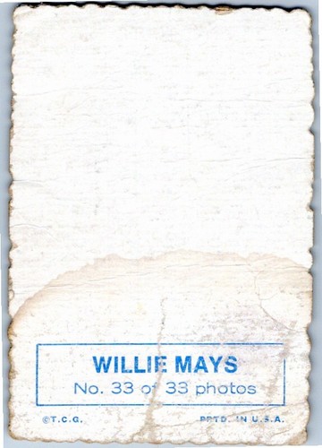 1969 Topps Deckle Edge Willie Mays #33 San Francisco Giants HOF Insert X114 - Picture 2 of 2