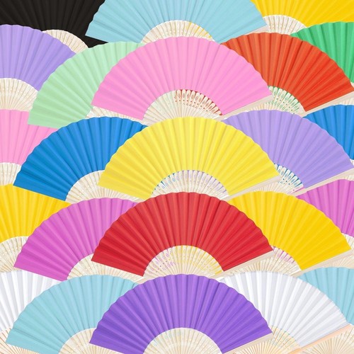 28PCS Folding Paper Fans, Handheld Bamboo Fans Foldable Decorative Fans 14 Color - Bild 1 von 11