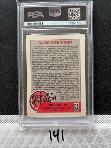 1990 fleer rookie sensation DAVID ROBINSON #1 PSA 8 NM-MT basketball RC - Picture 2 of 2