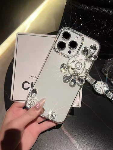 For iPhone Samsung Glitter Diamond Camellia Flower Case Luxury Bling Phone Cover - Picture 5 of 12