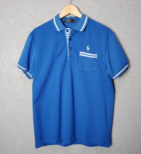 Polo Ralph Lauren Black Label Polo Shirt Men's Large Blue w/White Short Sleeve