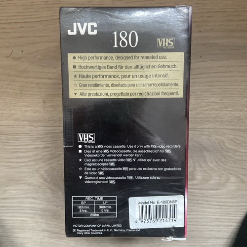 JVC E180 3 Hour VHS Video Recording Tapes Blank x5 SEALED - HIGH PERFORMANCE - Picture 3 of 4
