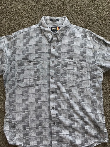 Vtg Sasson Mens Geometric Button front Dress Shirt Checkered Plaid Western Large - Picture 1 of 5