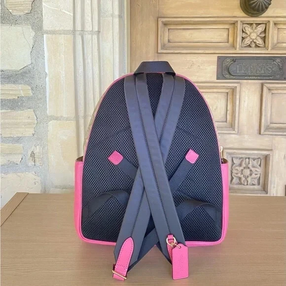 Mochila Coach Signature Court LONA Caqui Claro/Rosa Confeti Nueva con Etiquetas Auténtica Foto 3 de 4