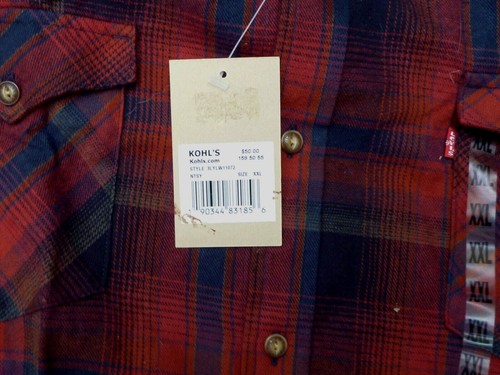 LEVI'S KLASSISCHES WESTERN HERREN KNOPF ROT/SCHWARZ KARIERT BAUMWOLLE FLANELL HEMD LISTE $ 50 - Bild 2 von 5