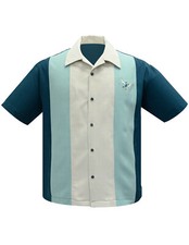Steady Clothing Hemd Atomic Men Teal Mint Stone Vintage Bowling Shirt Retro 50s
