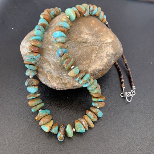 Royston Green Turquoise Nugget Shell Navajo Sterling Silver Necklace 24” 10919 - Picture 1 of 12