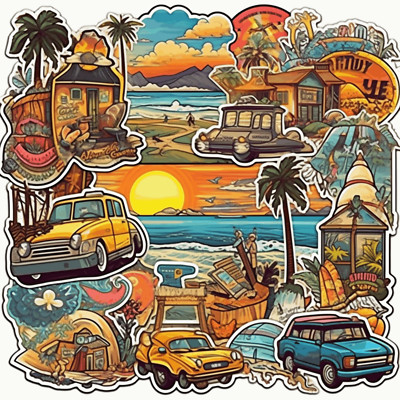 Beaches of America Sticker, Water Bottle Laptop Decal, Vacation Travel Souvenir