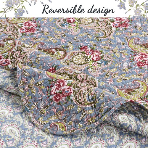 Floral Paisley reversible Cotton Quilt Set, Colchas, Coverlet - Imagen 3 de 6