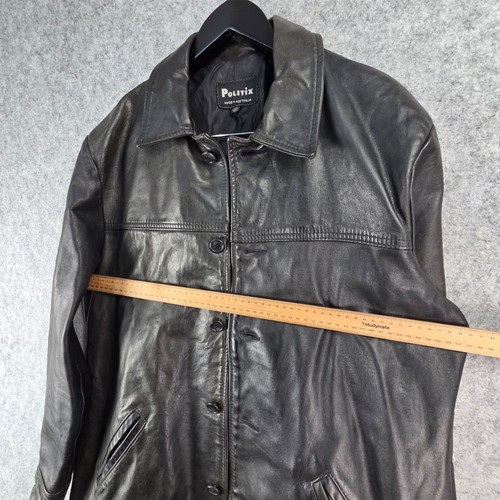 Vintage Politix Jacket Mens Extra Large Black Made In Australia Natural Leather - Bild 5 von 16