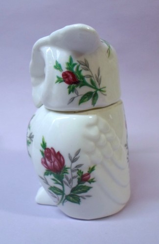 Vintage MANN OWL JAR Pink Roses Decor Fine Bone China 3.75" Tall - Picture 5 of 8