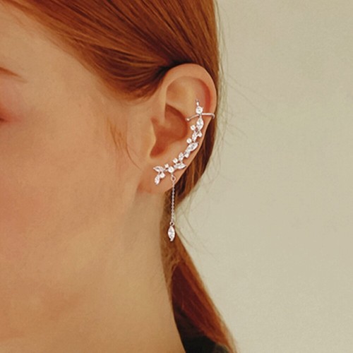 Argento Sterling Grande Zirconia Cubica Foglia Ali Piume Polsino Crawler Climber - Foto 6 di 13