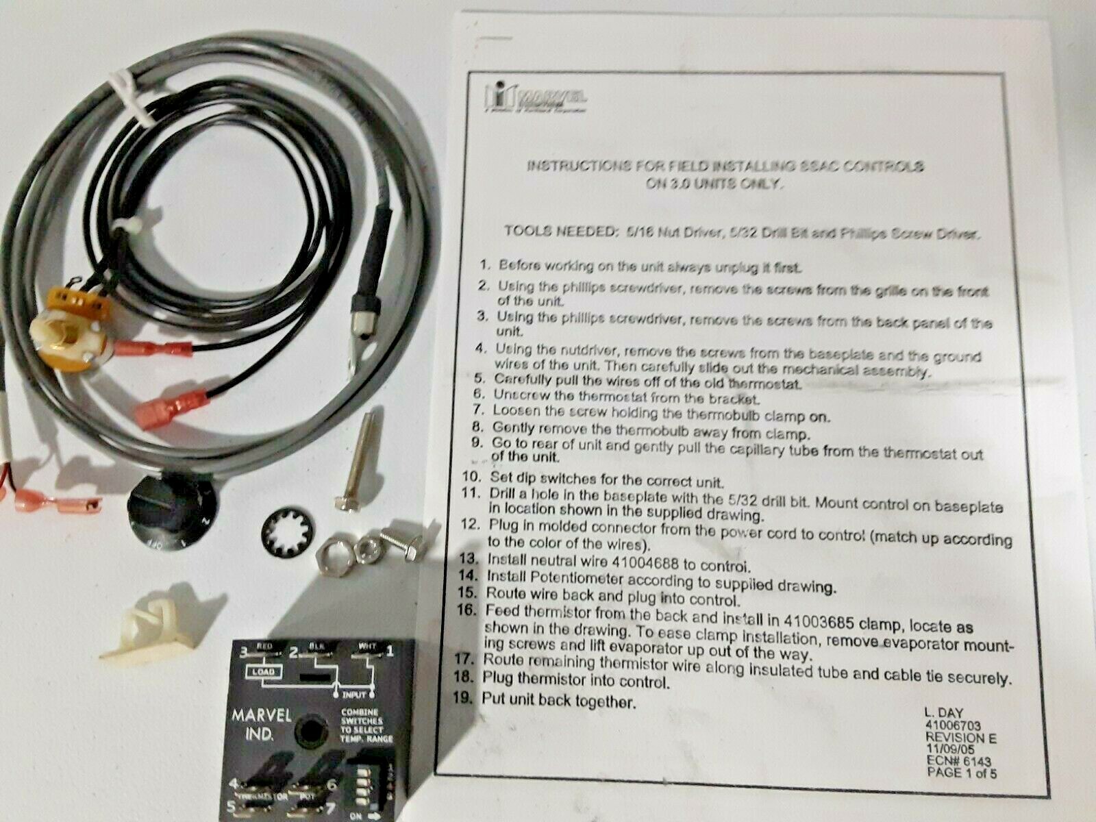 Marvel Refrigeration, Wine Cooler, Thermostat Kit Genuine OEM, NOS 