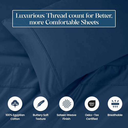 1200 Thread Count 100% Egyptian Cotton Luxury Solid Bed Sheet Set - Picture 71 of 134